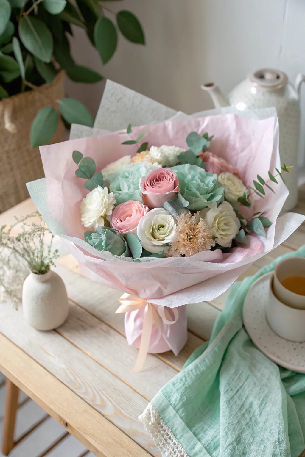 Elevate your bouquet game with layered tissue paper for a touch of color and texture. 🌸✨ #ScandinavianBoho #BouquetBeauty