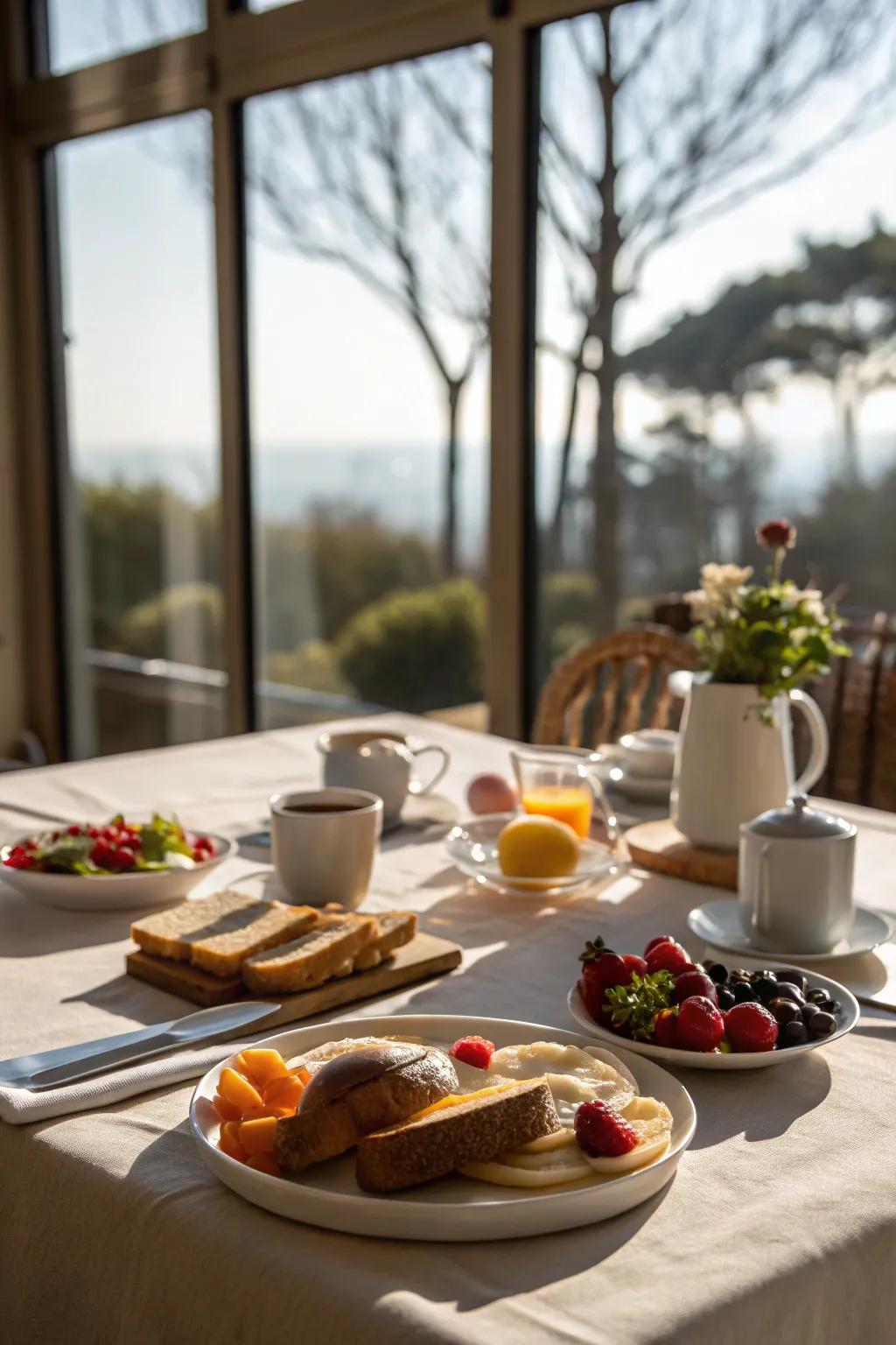 Natural light enhancing a breakfast table by the window.