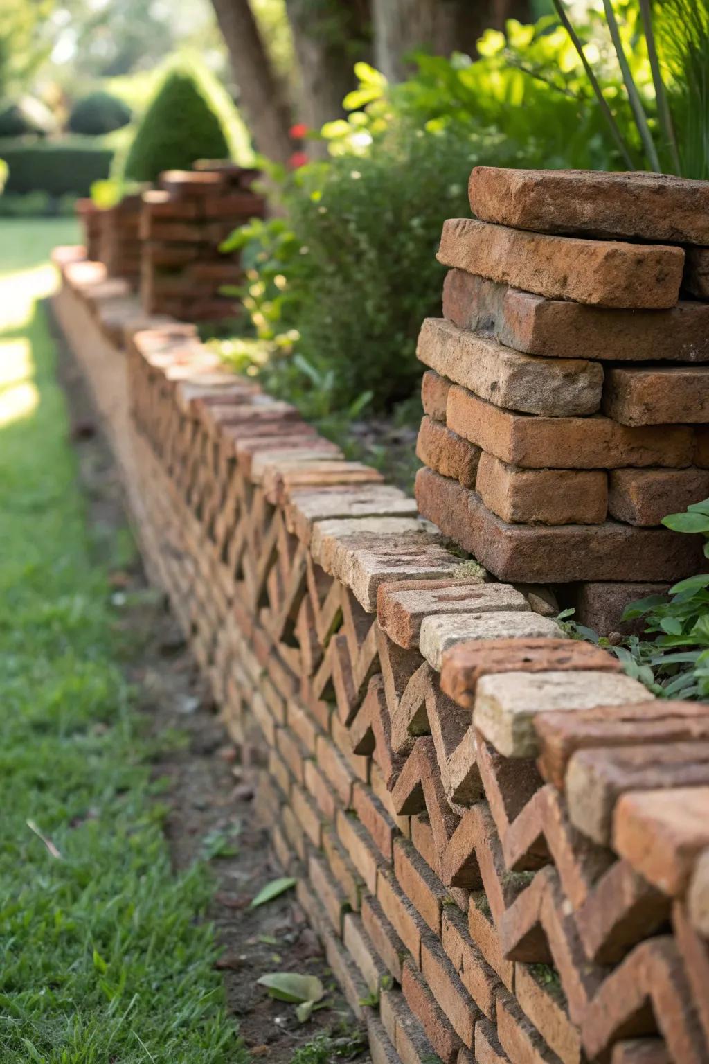 Elevate your garden with stunning stacked brick patterns that catch every eye.