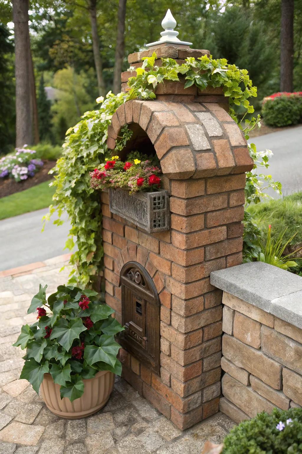 Elevate your curb appeal with a brick mailbox that blossoms with every season.