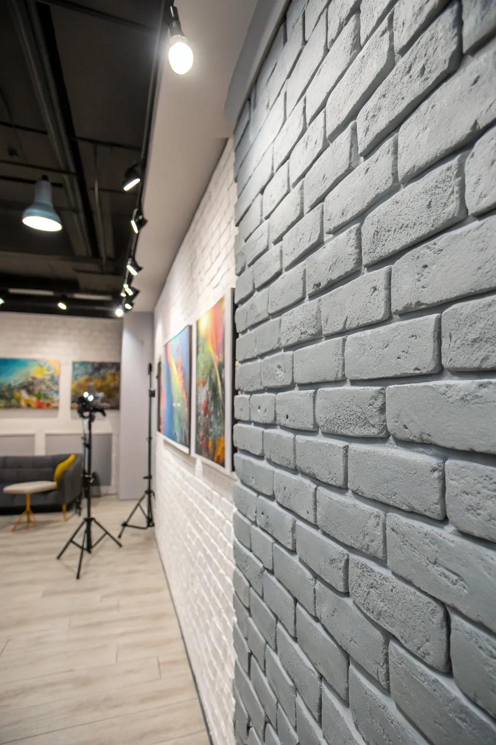 Transform your space with the cozy elegance of soft gray brickwork.