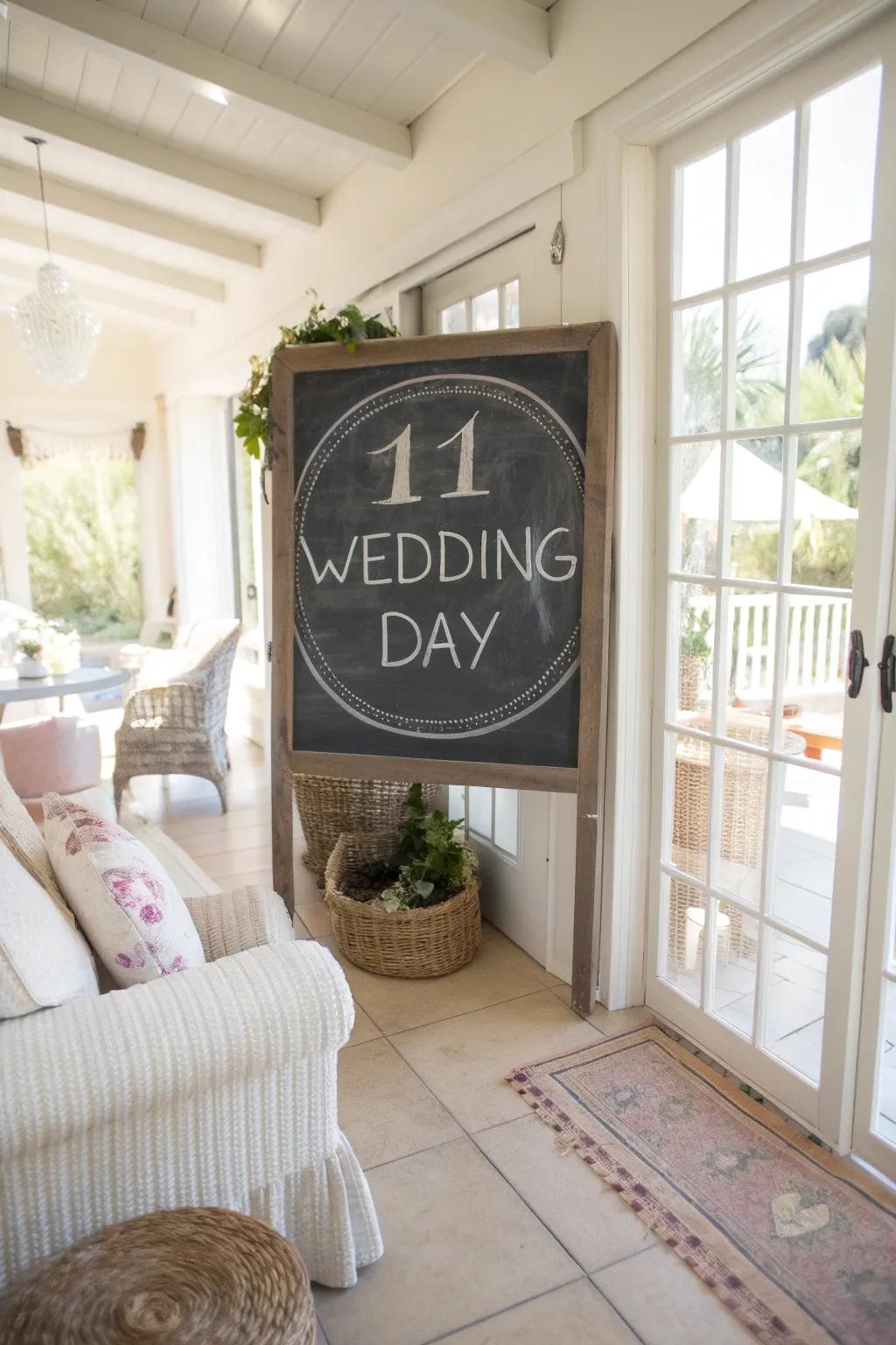 A countdown chalkboard adds excitement and anticipation to the event.