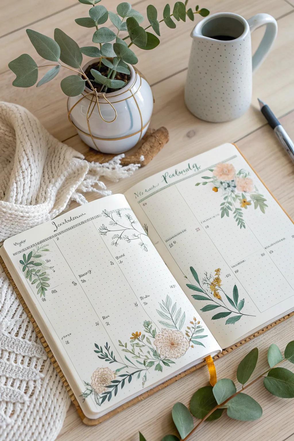 Embrace serenity with nature-inspired motifs in your bullet journal. 🌿📓 #MinimalistBeauty #ScandinavianStyle