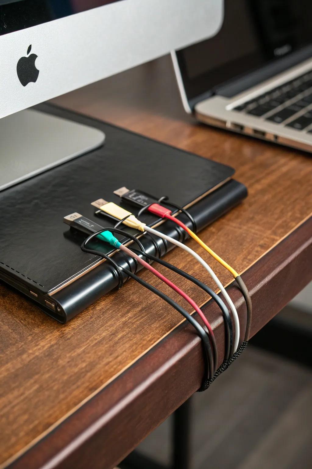 Master your workspace with the binder clip hack: a blend of simplicity and craftsmanship for perfect cable management.