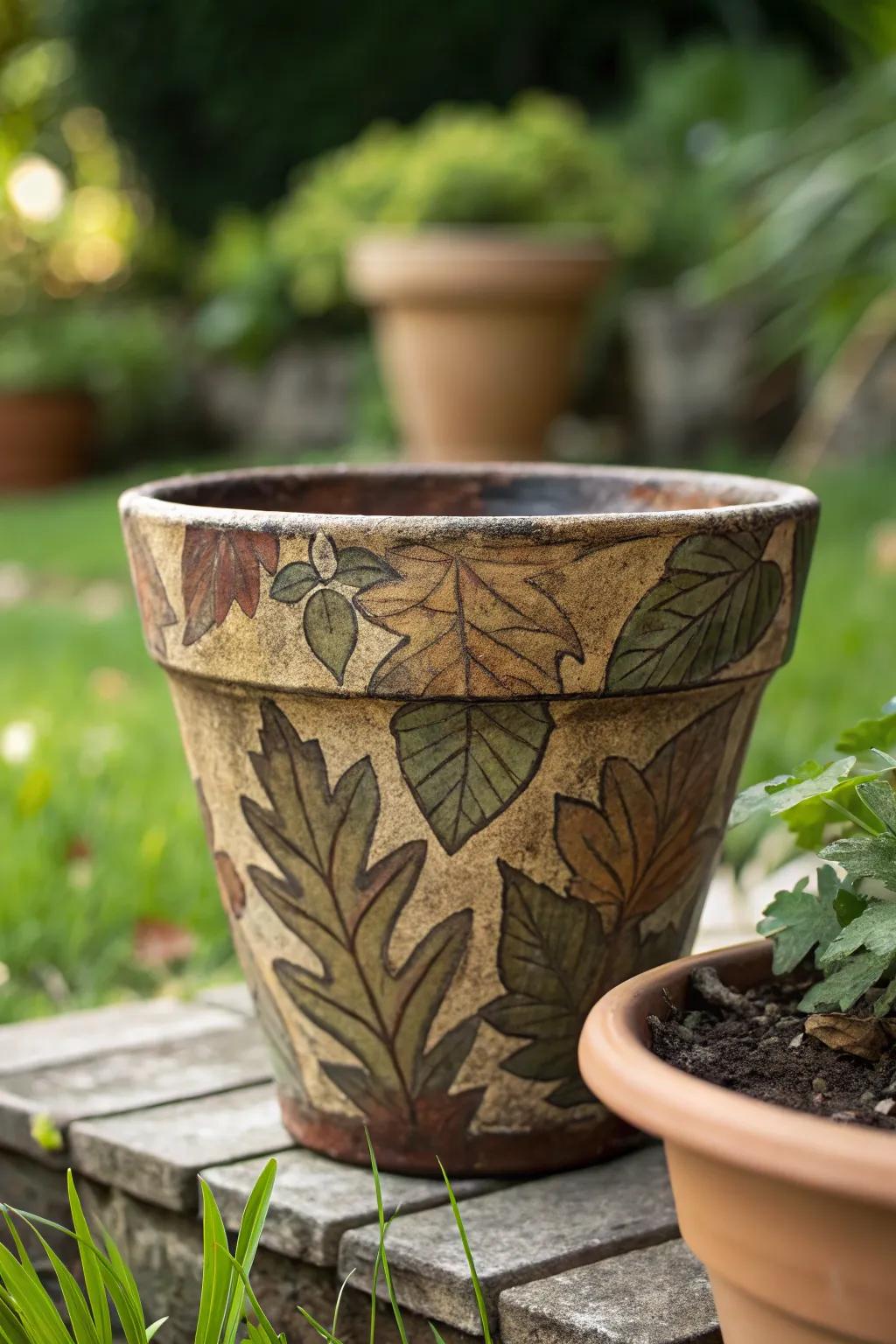 Craft your garden's stealthy showcase with a camouflaged flower pot masterpiece.
