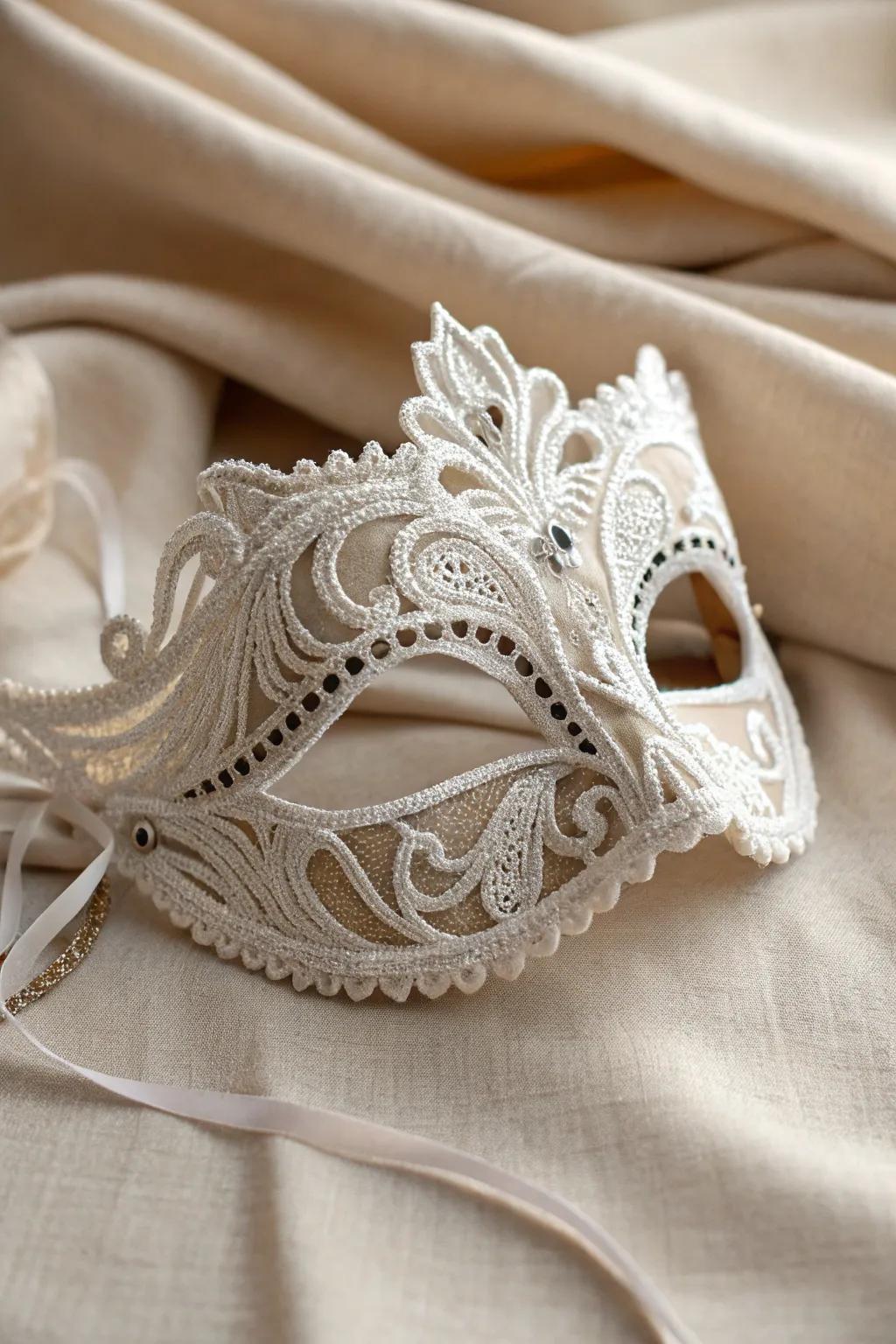 Elevate your carnival look with the timeless elegance of intricate lace patterns.
