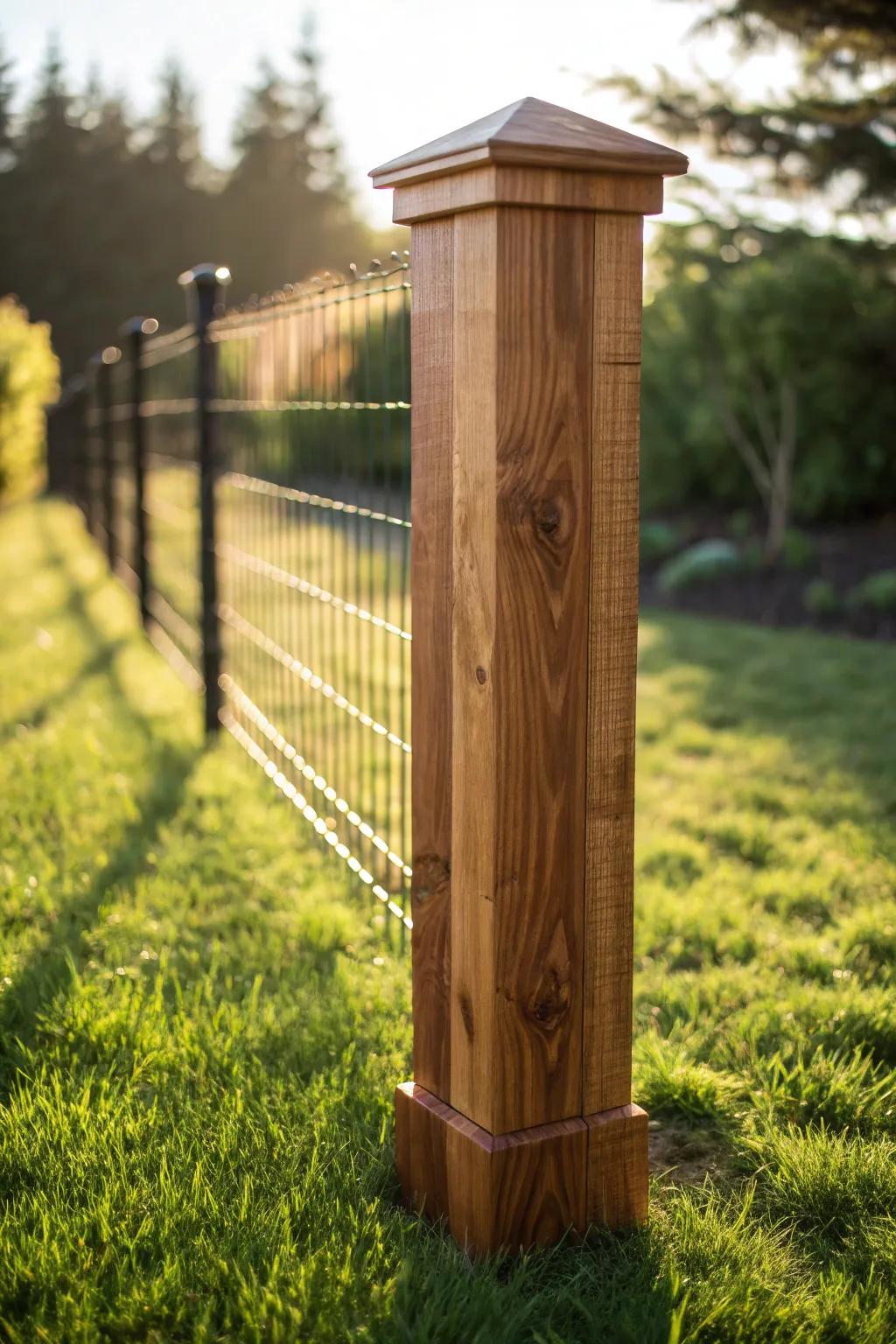 Elevate your garden aesthetic with a cedar post and wire fence - where craftsmanship meets nature.