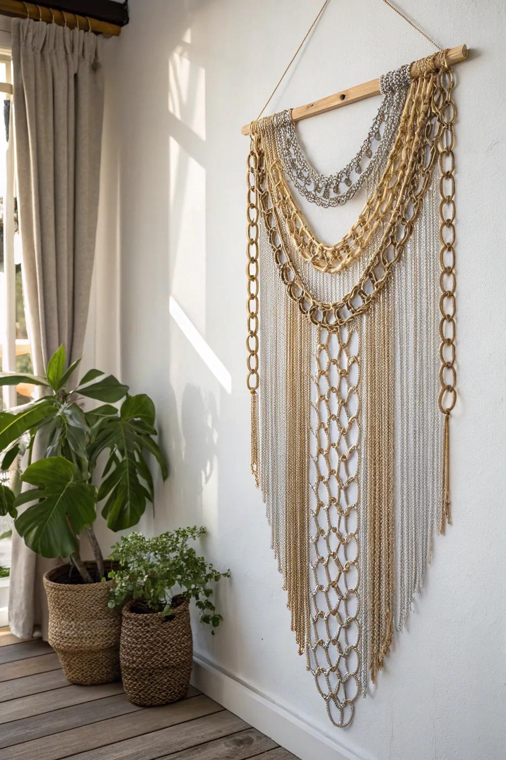 Transform your space with the elegance of chain art - where minimalism meets Boho charm.