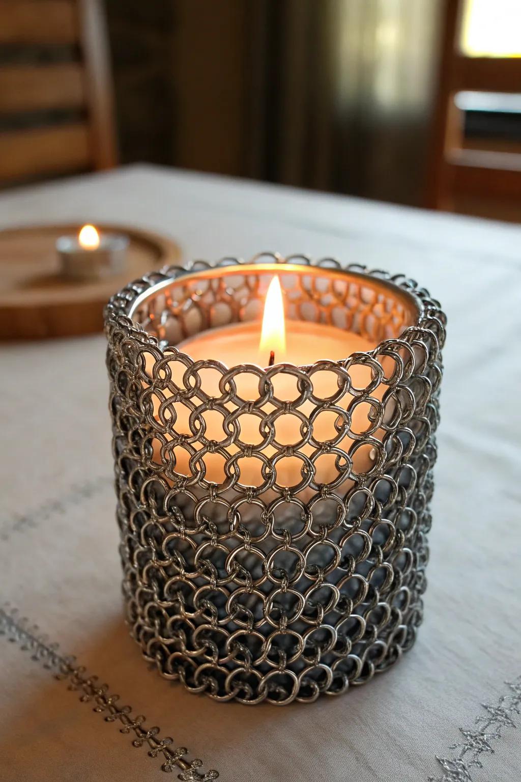 Illuminate your space with the enchanting glow of artisanal chainmail craftsmanship.
