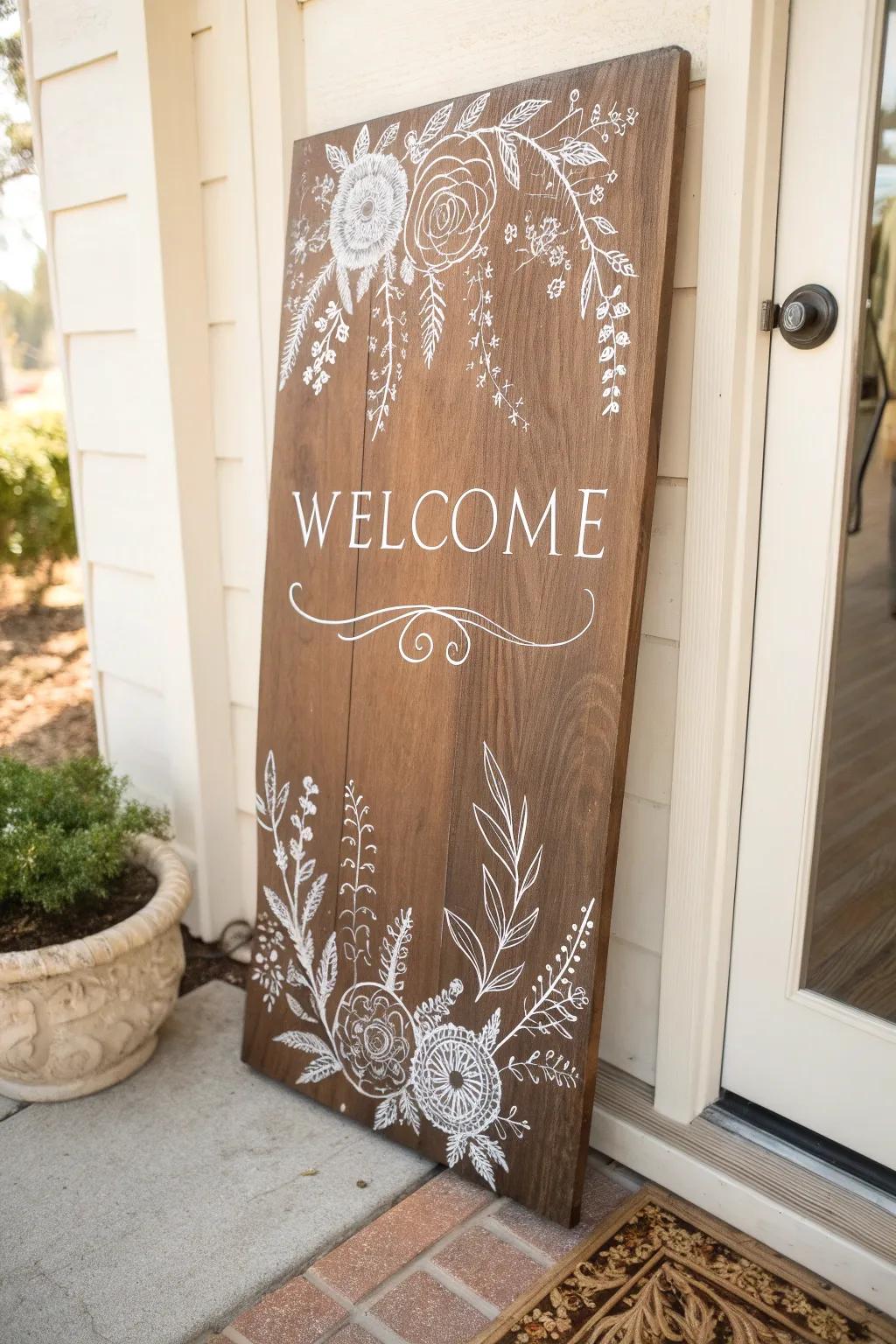 Welcome your guests with style: A handcrafted chalk marker sign that speaks elegance and warmth.