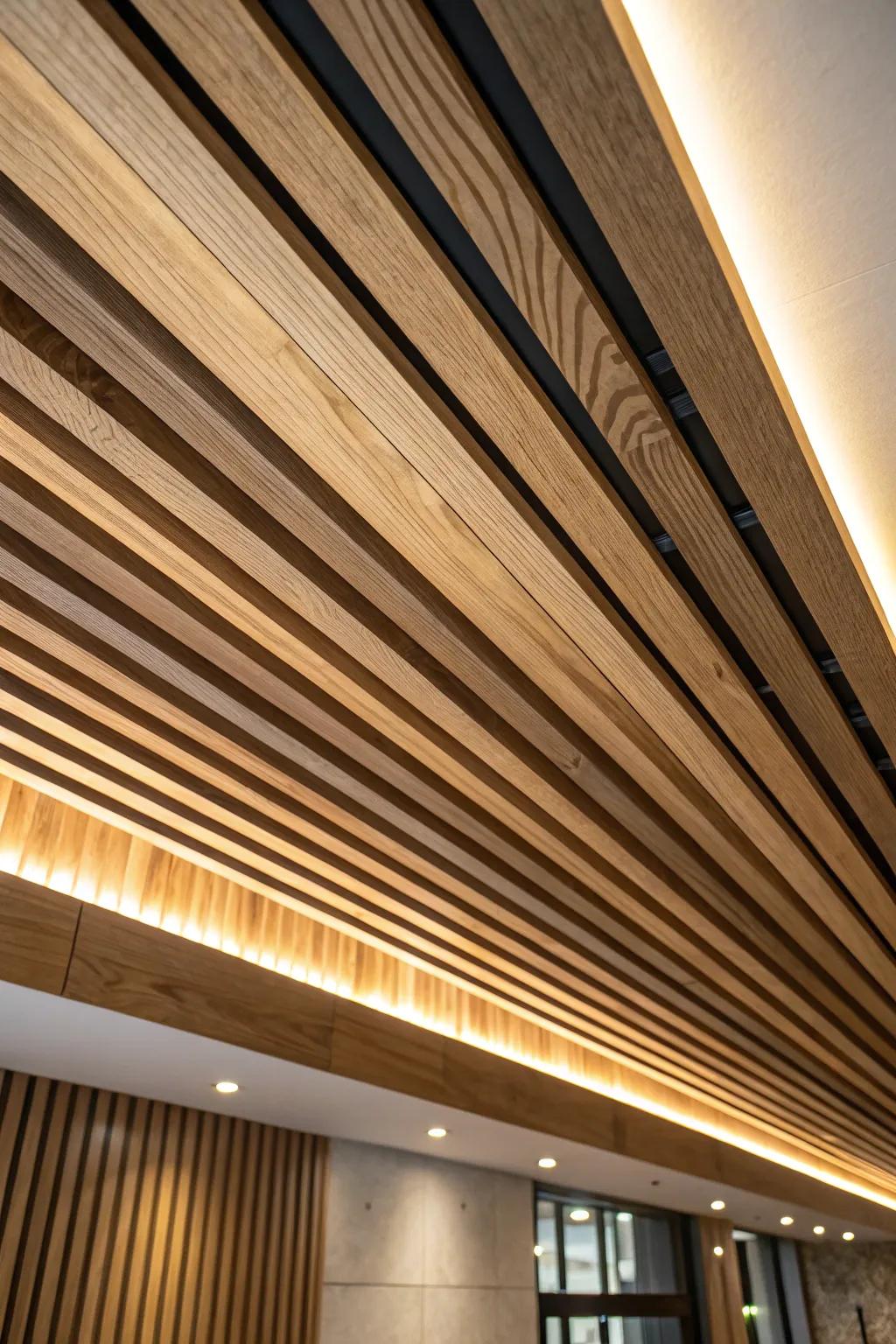 Elevate your basement with the timeless charm of wooden slats—where style meets affordability.