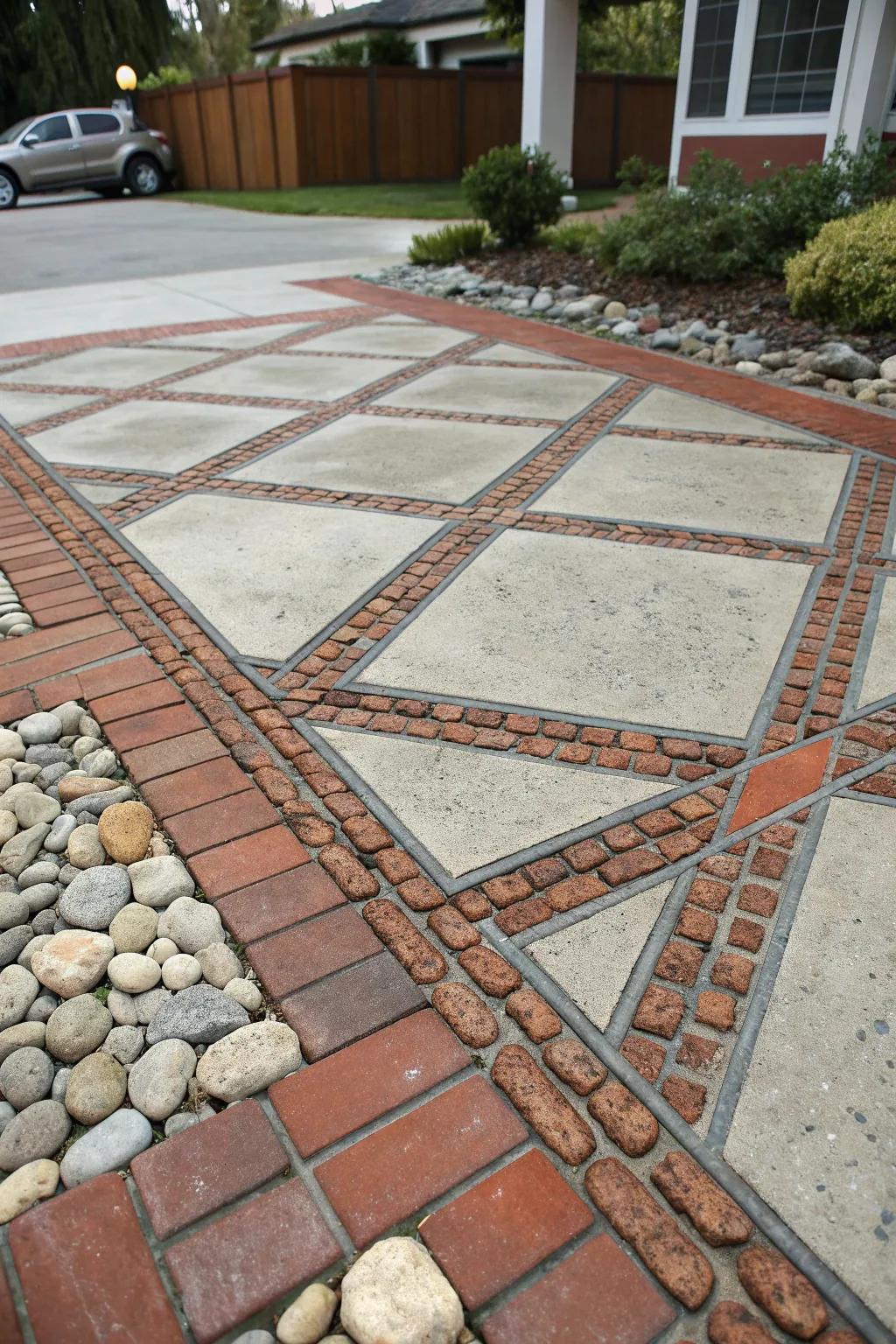 Elevate your driveway with exquisite inlaid designs that blend craftsmanship and style.