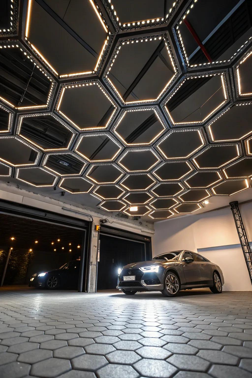 Illuminate your garage with a touch of geometric elegance.