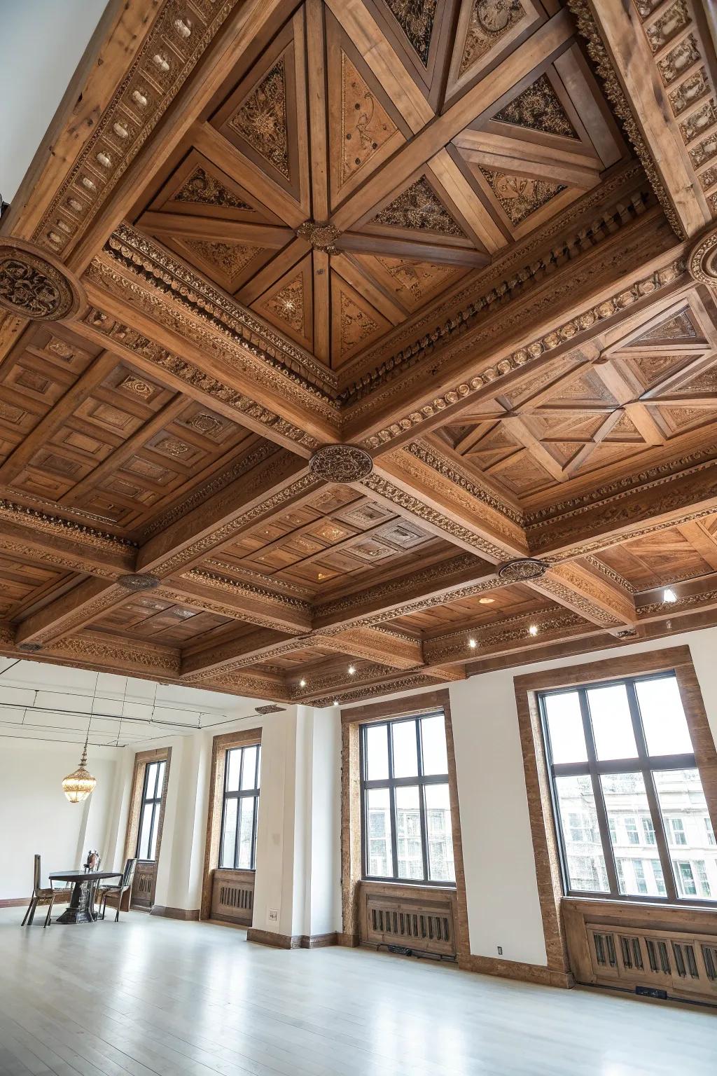 Elevate your space with the elegance of a crafted wood ceiling, bringing warmth and openness to any room.