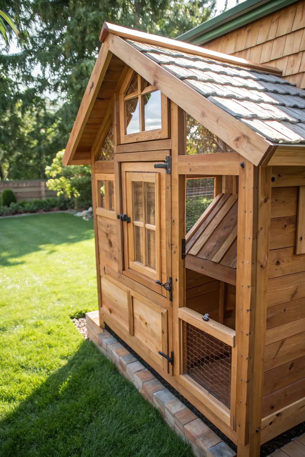 Experience the art of ventilation with this masterfully crafted chicken coop design.