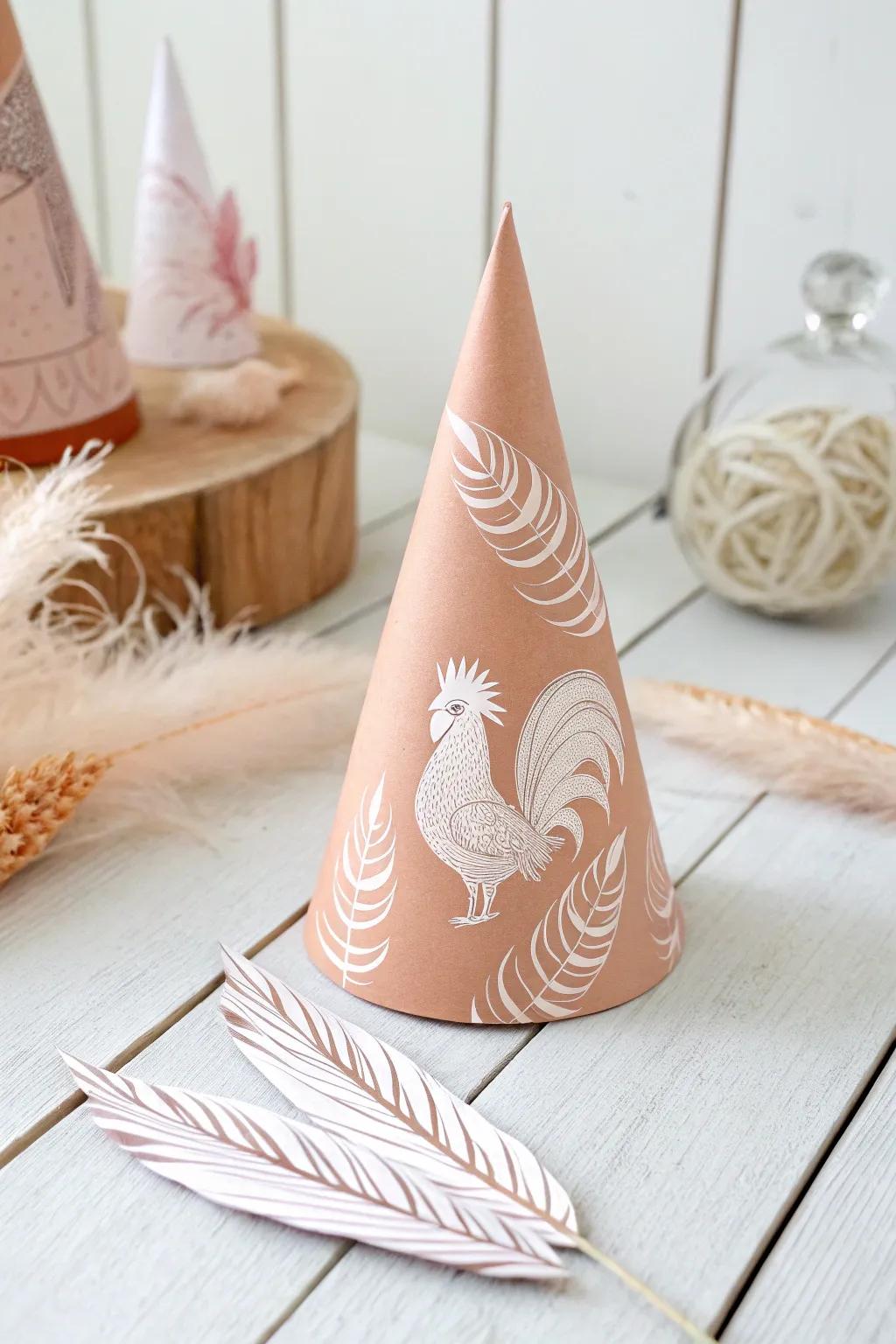Charming Cone-Shaped Rooster: A minimalist masterpiece for your decor.