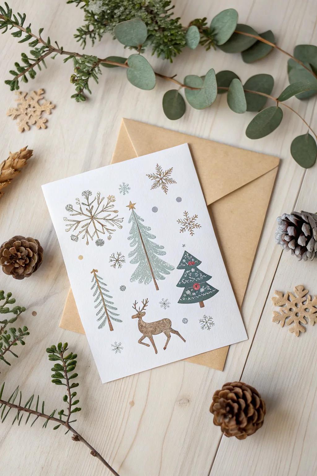 Craft your own winter wonderland with charming sticker scenes on minimalist Christmas cards.