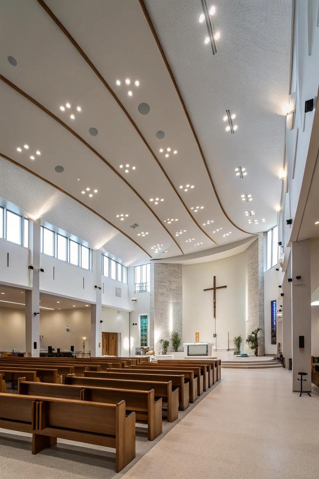 Sleek recessed lighting for a modern sanctuary look.