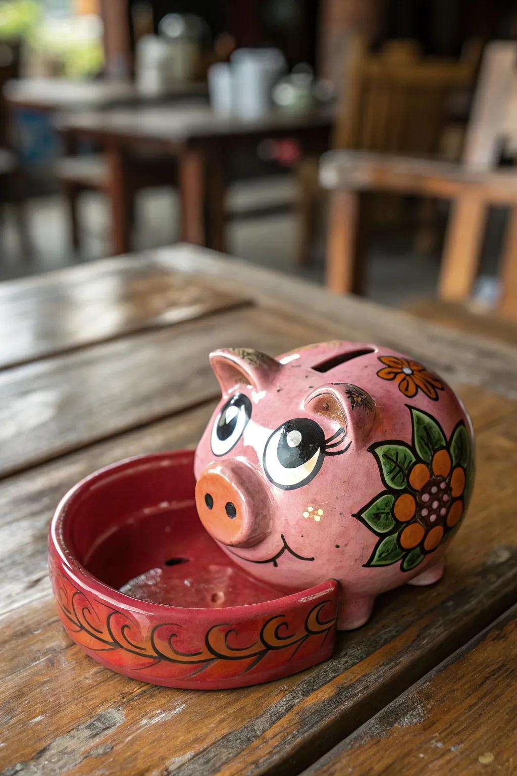 Add a touch of whimsy to your space with this handcrafted cartoon pig clay ashtray!