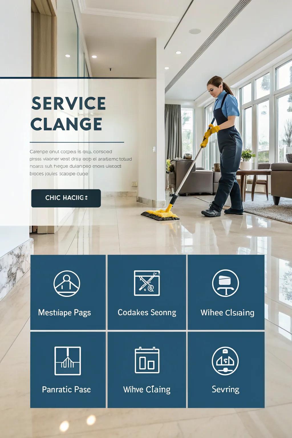 Service page with icons highlighting cleaning offerings.