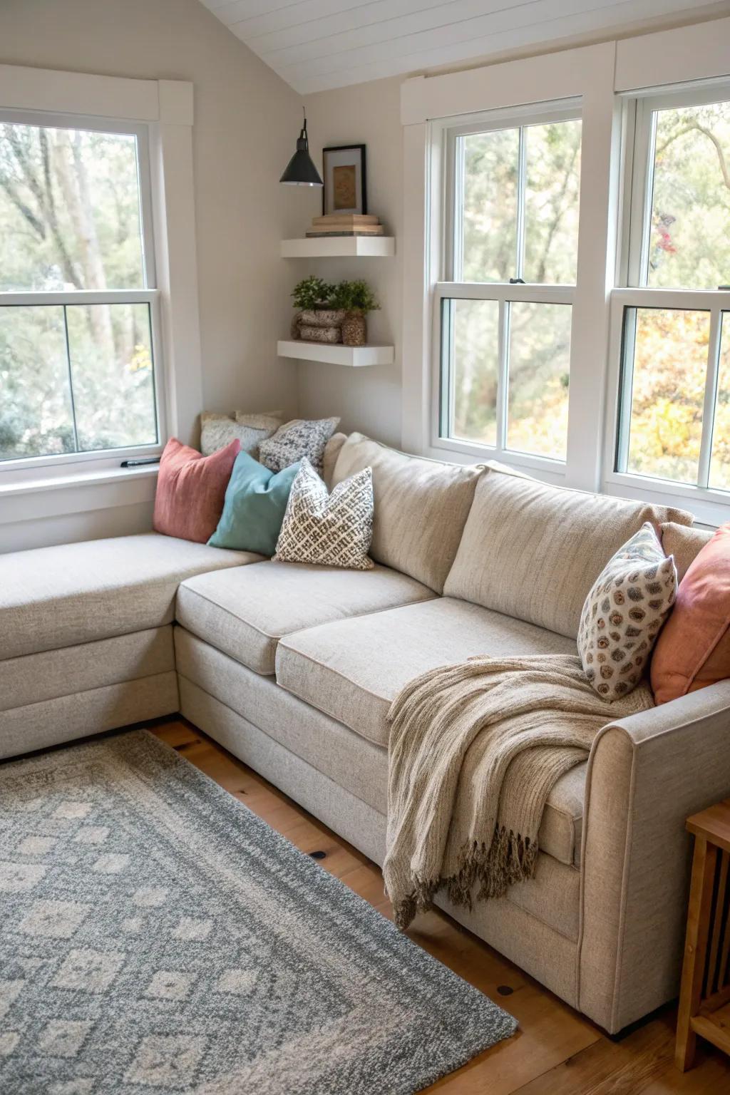 A compact sectional that fits perfectly in tight spaces.
