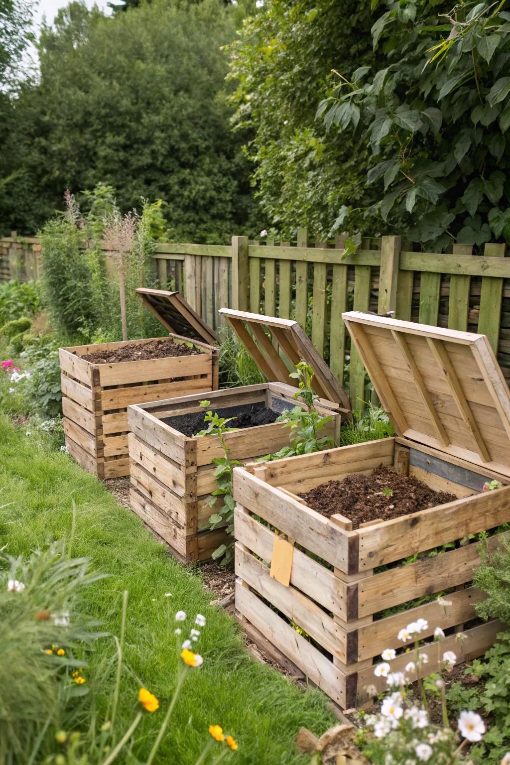Transform your composting game with this elegant three-bay system—where craftsmanship meets nature!