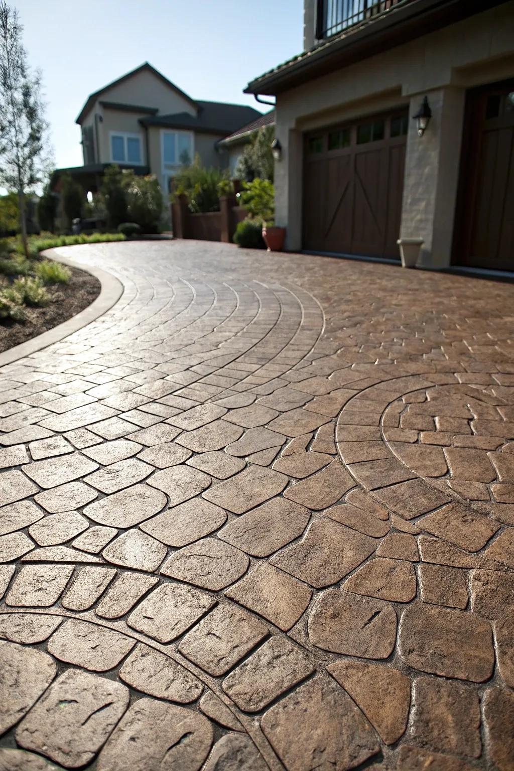Transform your driveway into a masterpiece with stunning cobblestone-inspired concrete resurfacing.