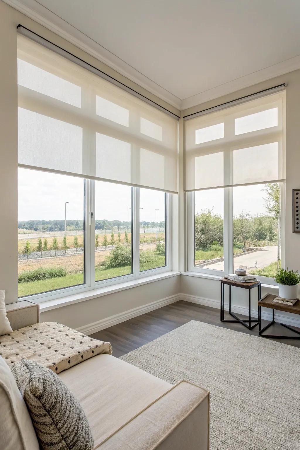 Sleek roller shades for a modern touch.