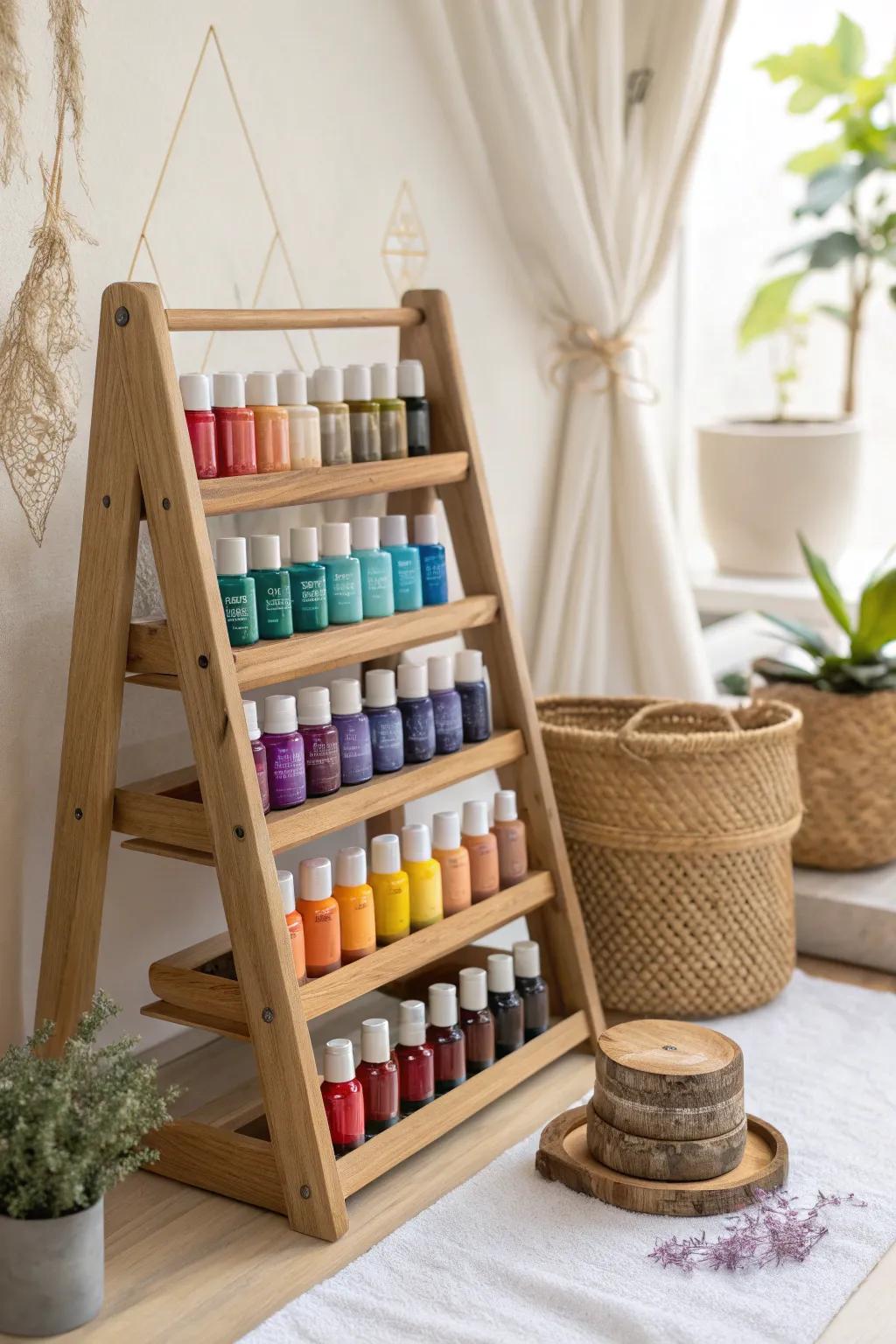Organize your creativity with a splash of color! This tiered rack is a perfect blend of function and style, keeping your paints at the ready and your space beautifully minimalistic.