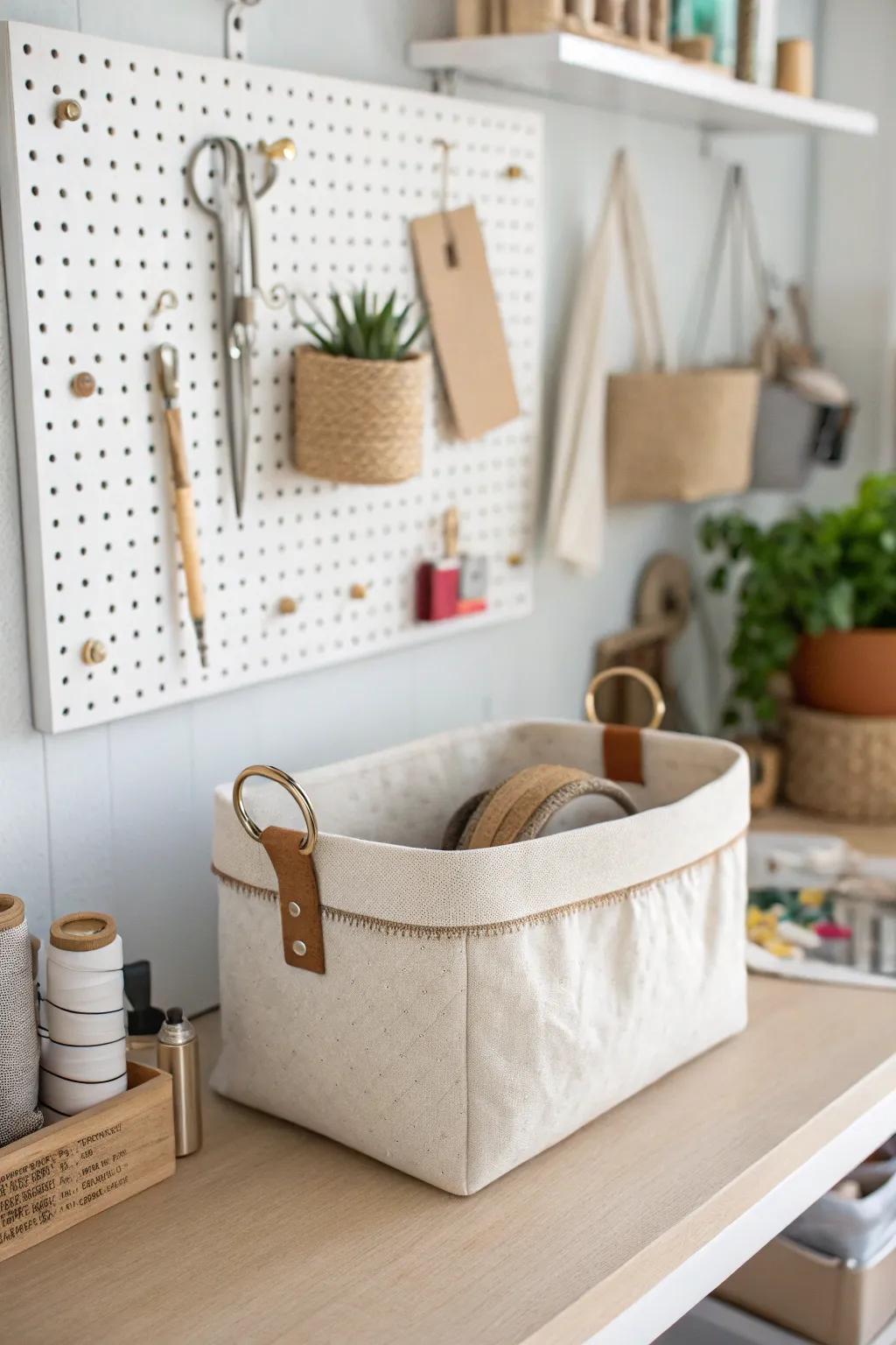 Elevate your craft space with these chic, customizable fabric bins, merging minimalist design with personal flair.