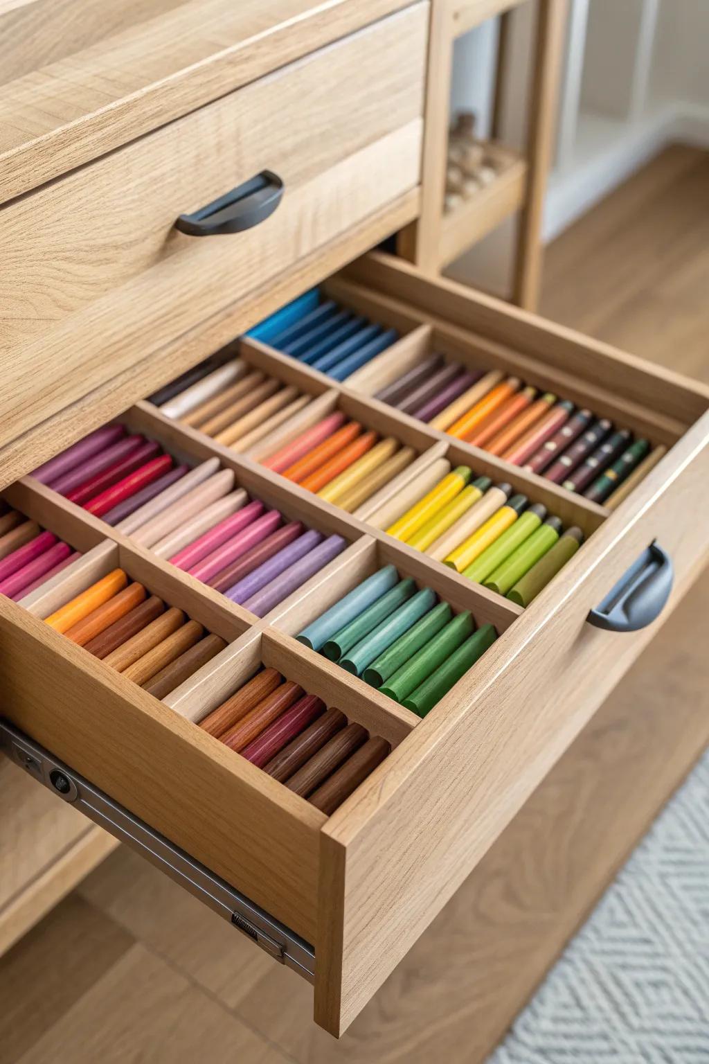 Transform your crayon chaos into a color-coordinated masterpiece with stylish drawer dividers. 🎨✨ #CraftWithStyle #MinimalistLiving