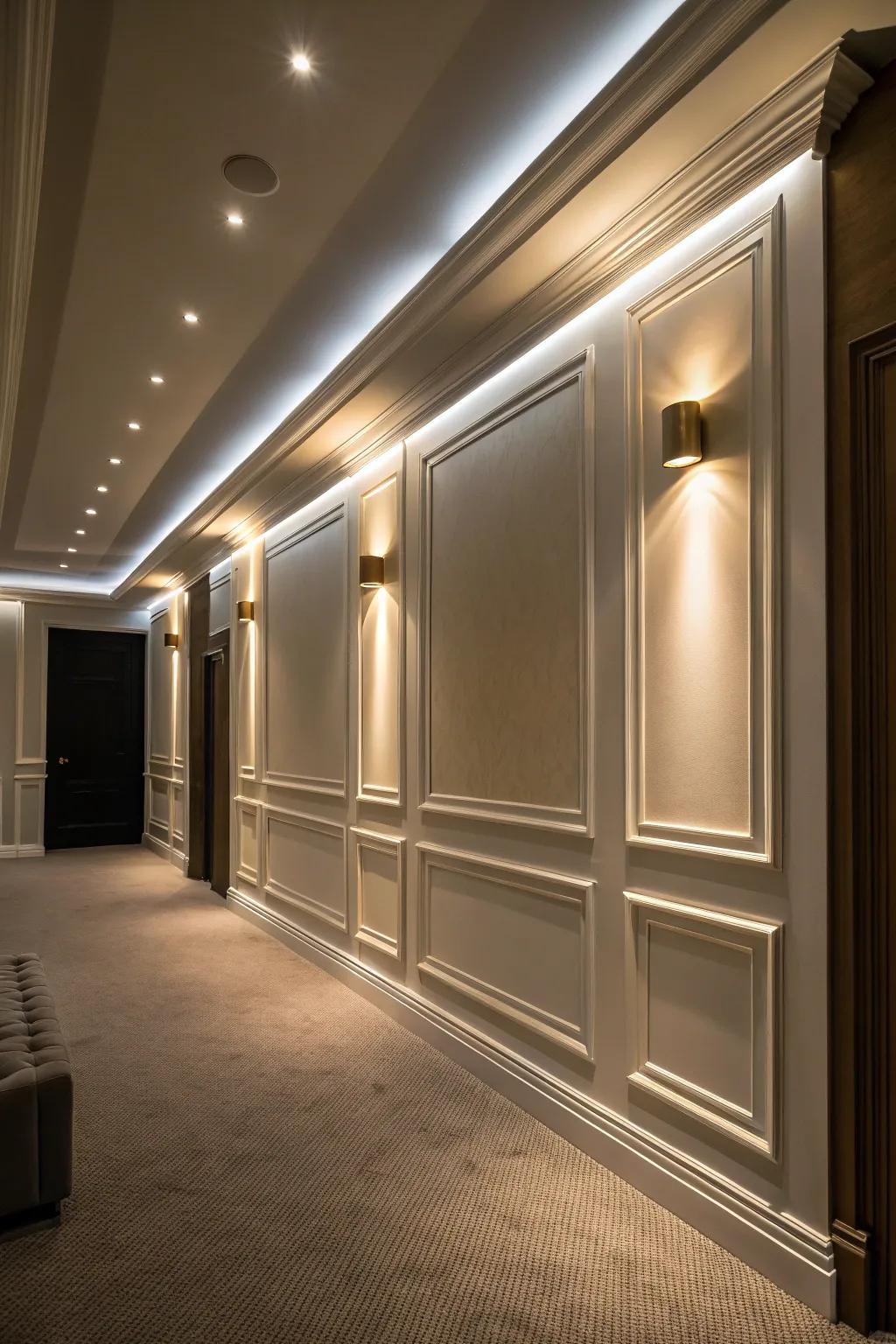 Transform your space with the art of integrated lighting—where drywall design meets modern elegance.