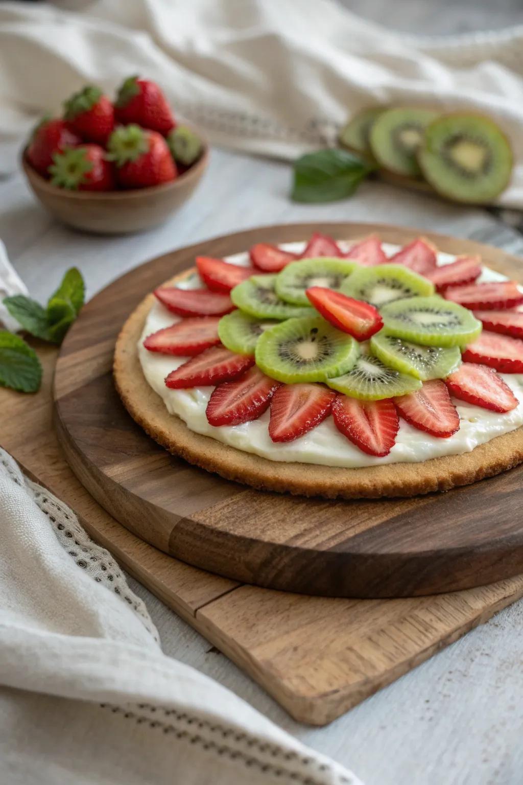 Embrace simplicity and beauty with this Floral Fantasy fruit pizza - a delightful blend of taste and art!