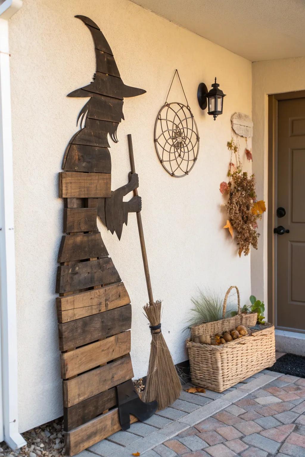 Welcome guests with a whimsical witch silhouette that blends minimalist charm with boho flair.