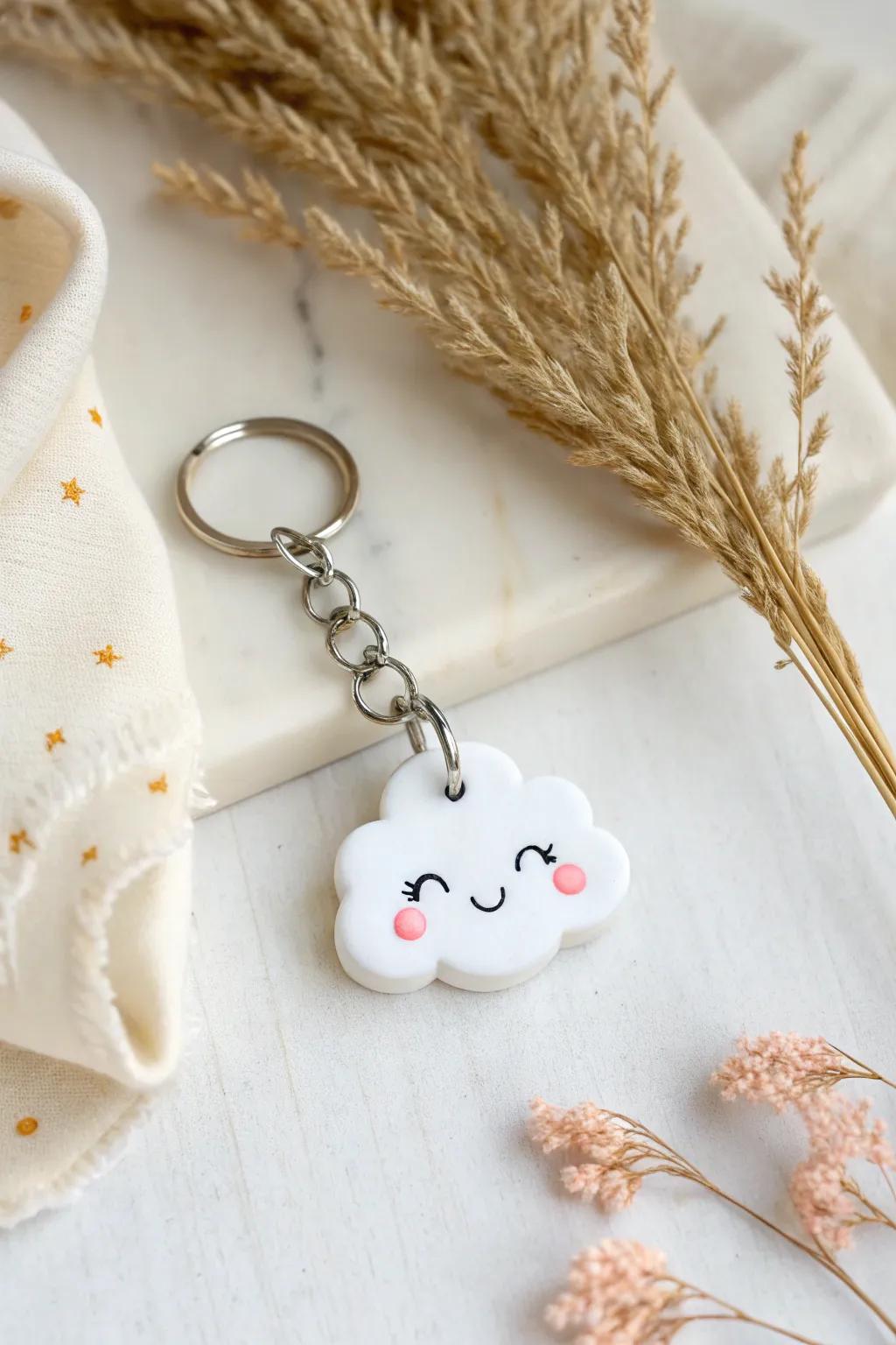 Brighten your day with this adorable kawaii cloud keychain, a perfect blend of simplicity and charm.