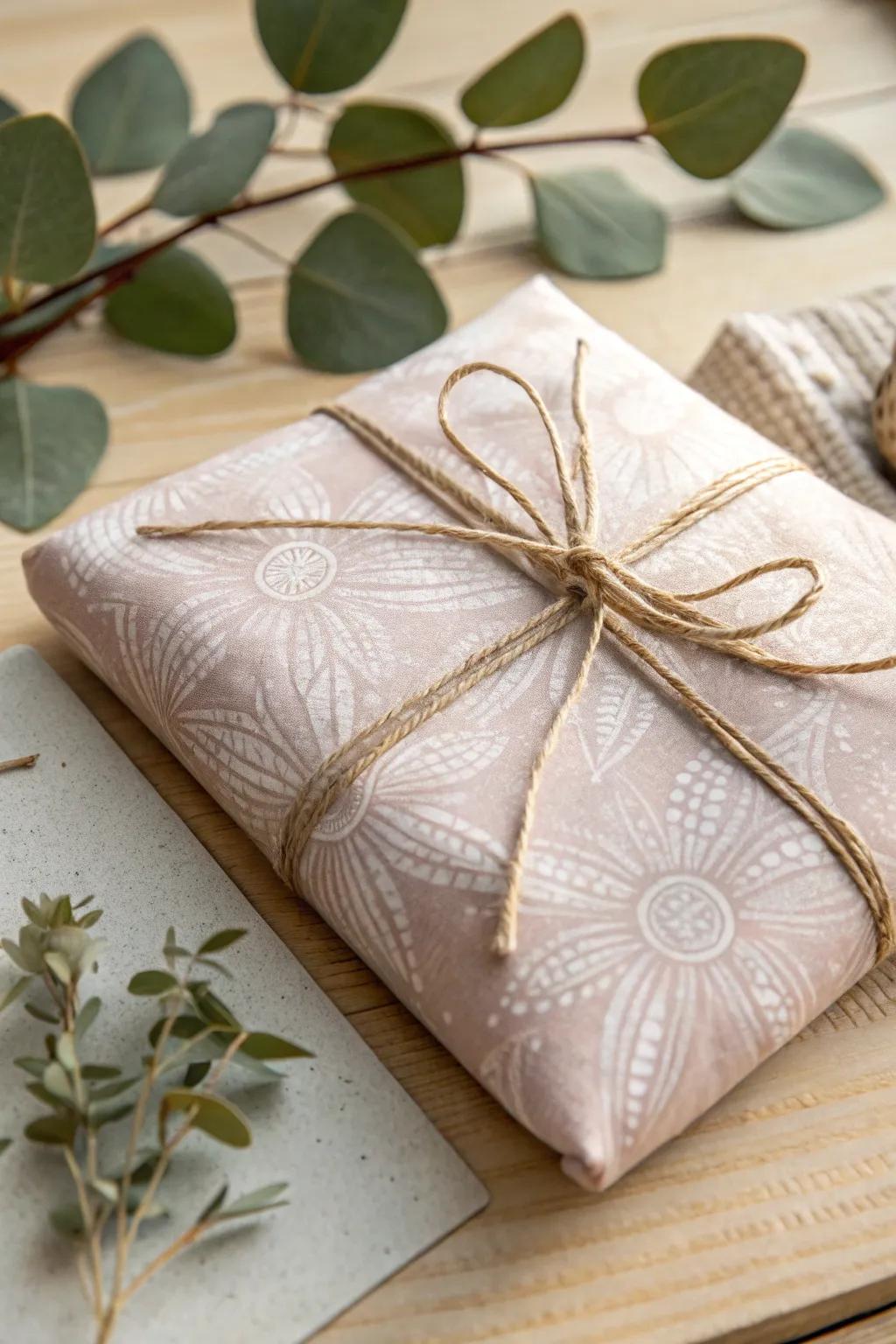 Wrap your gifts in cozy elegance with beautiful fabric for a unique and eco-friendly touch.