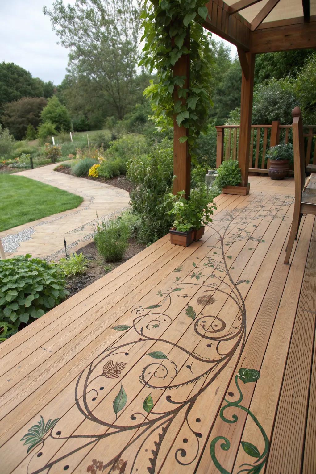 Elevate your outdoor space with exquisite nature-inspired motifs that bring your deck to life.