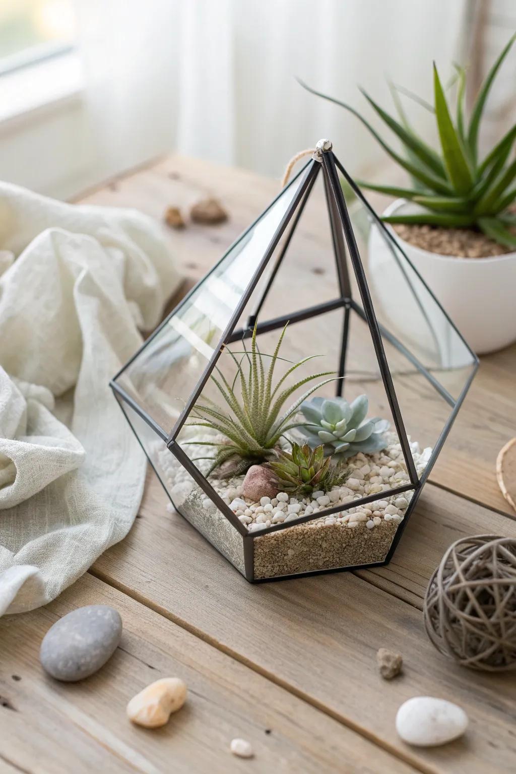 Elevate your decor with the chic contrast of geometric glam: modern lines meet natural elegance.