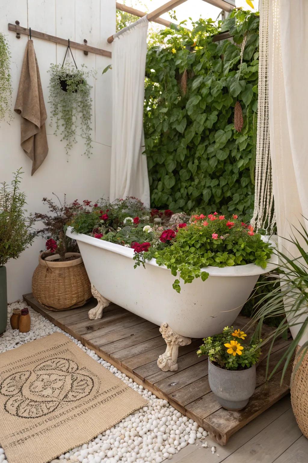 Transform your old bathtub into a stunning garden centerpiece with a touch of Scandinavian minimalism and boho charm.
