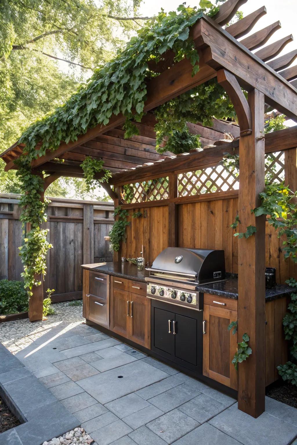 Elevate your grilling experience with a pergola retreat, combining style and function.