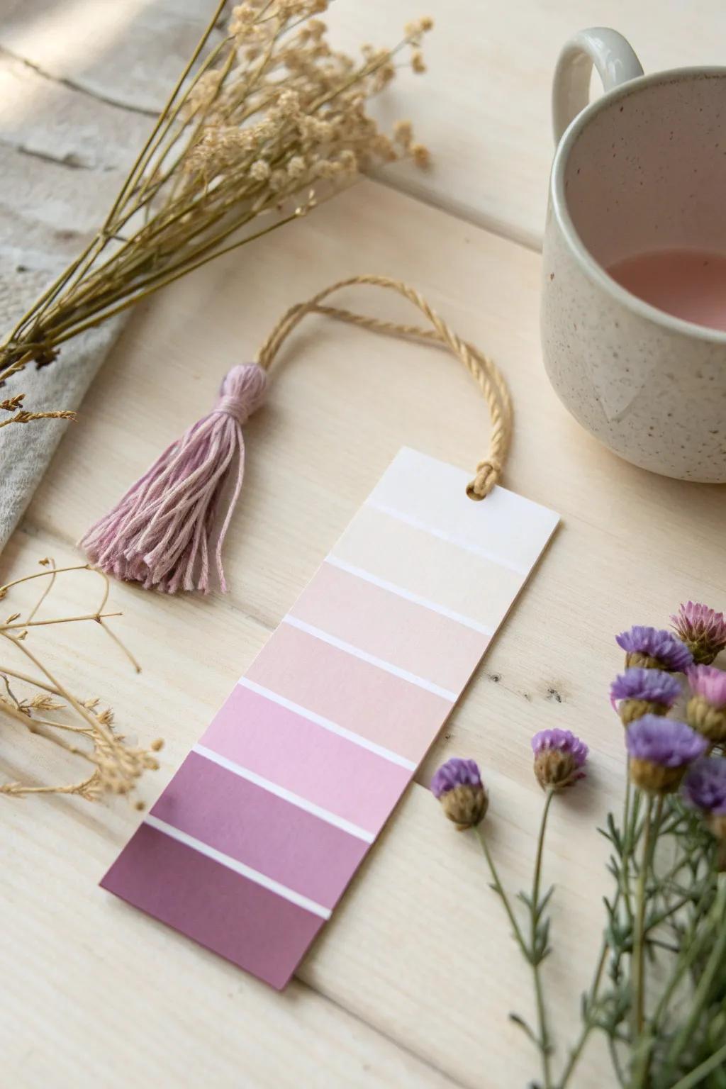 Add a touch of ombre elegance to your reading with these handcrafted paint chip bookmarks!