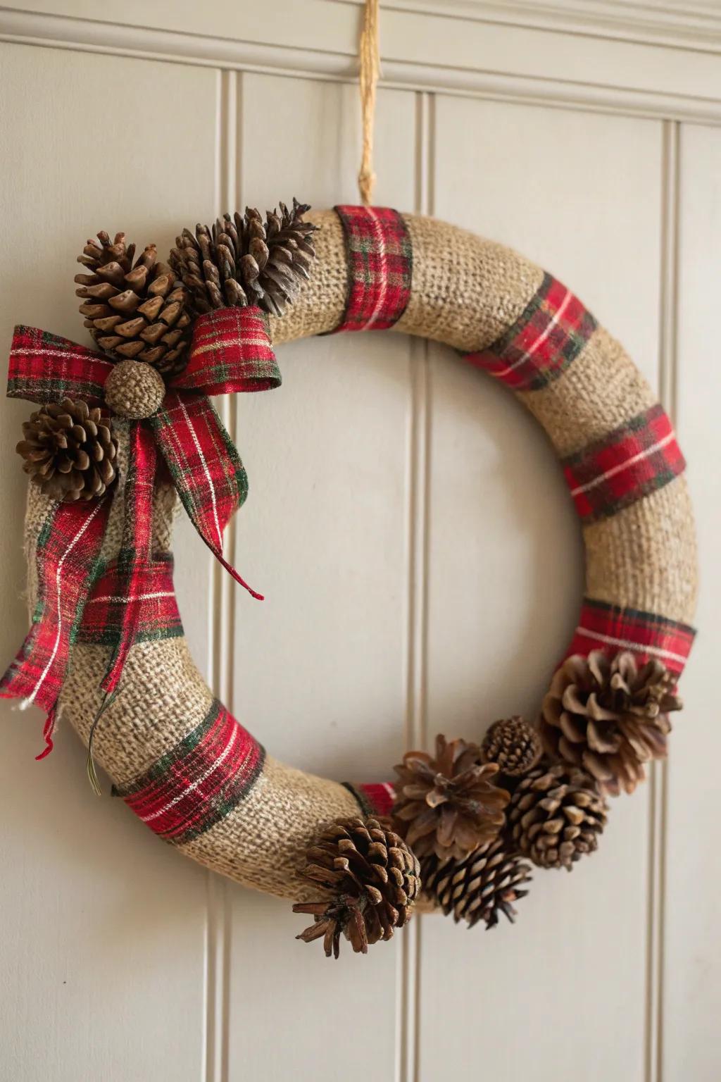 Embrace the cozy elegance of a Rustic Farmhouse Charm with this charming DIY Christmas wreath.