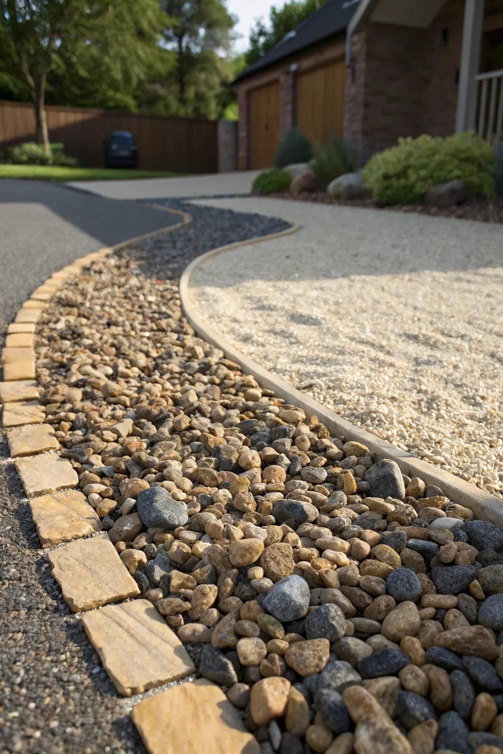 Elevate your driveway with the rustic charm of textured gravel.