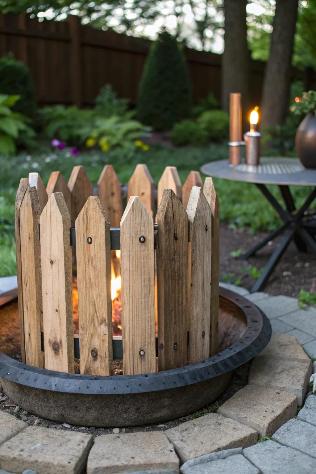 Elevate your outdoor space with a handcrafted fence picket firepit cover that blends style and simplicity.