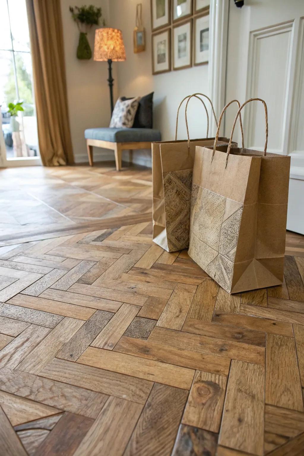 Transform your space with the unexpected charm of faux wood paper bag floors—where creativity meets craftsmanship.