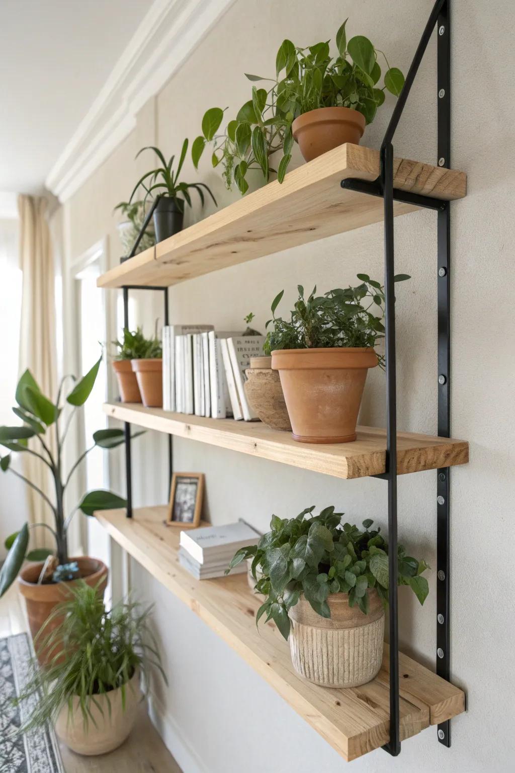 Transform your space with this chic DIY shelving unit that blends minimalism and boho flair, perfect for displaying your favorite books and plants!