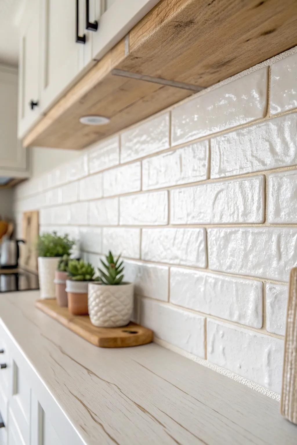 Embrace the timeless elegance of a classic white painted backsplash, where simplicity meets natural beauty.