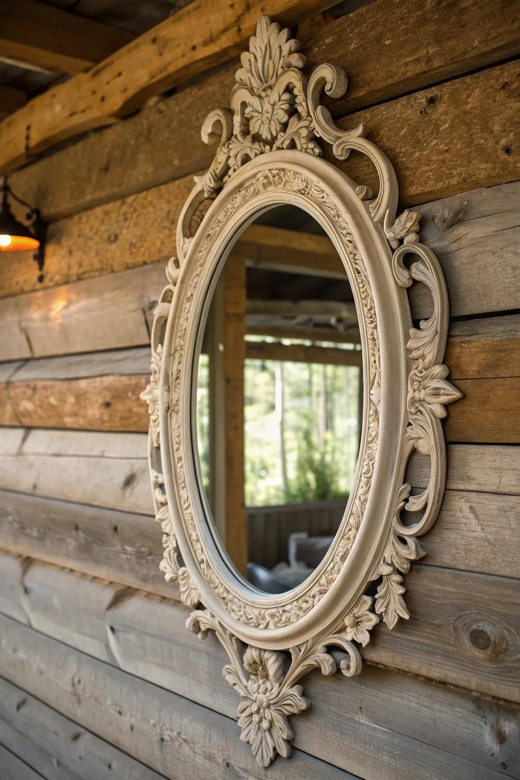 Transform your space with a vintage mirror that exudes rustic charm and craftsmanship.