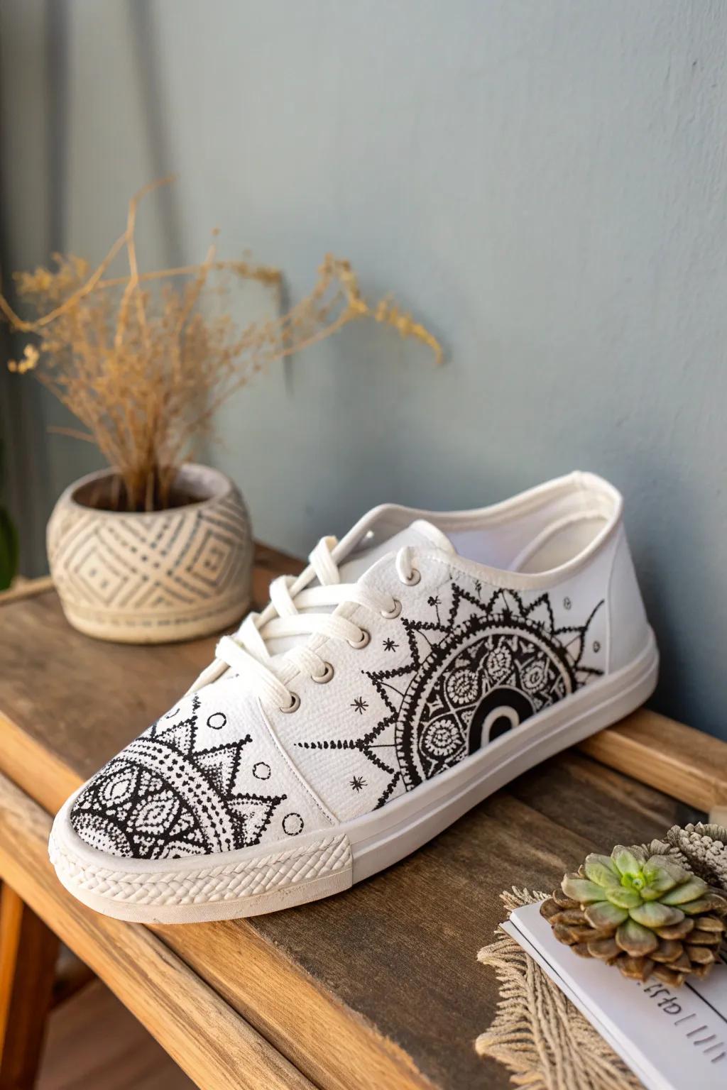 Step into serenity with geometric artistry on your shoes.