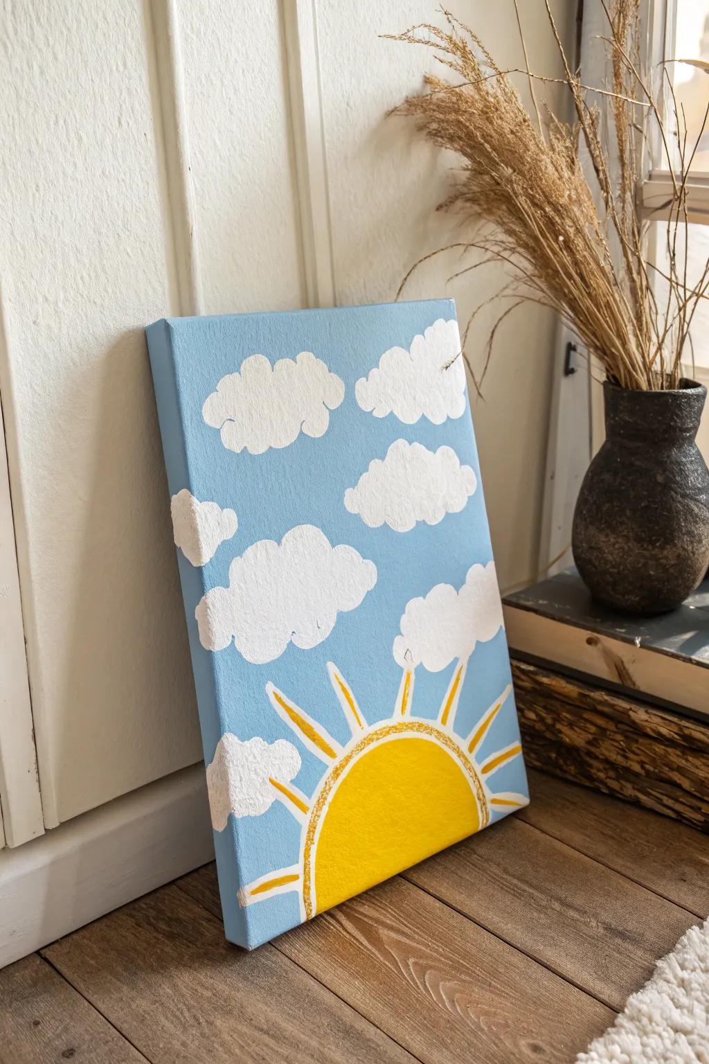 Capture the joy of a sunny day with this simple yet beautiful canvas painting idea for kids.